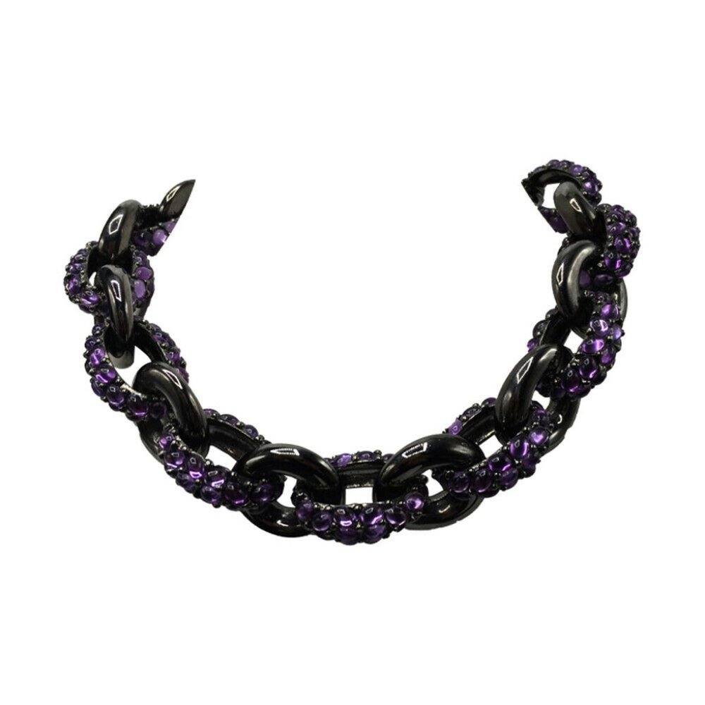 KJL Simulated Pink Sapphire CabochonBlack Necklace